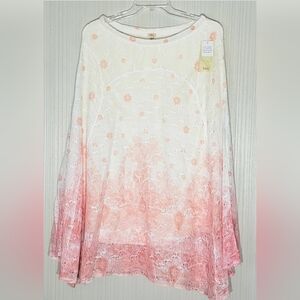 Reba Style Women's Knit Poncho, Lined, Coral/White, Sz L